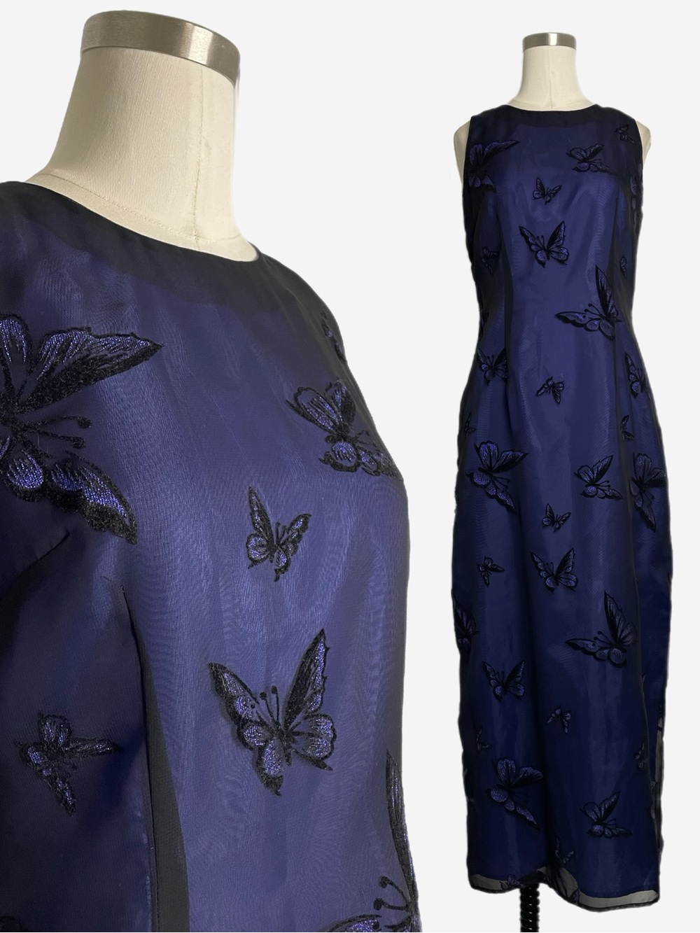 Vintage Y2K Jessica Howard Blue purple glitter butterfly button back dress M